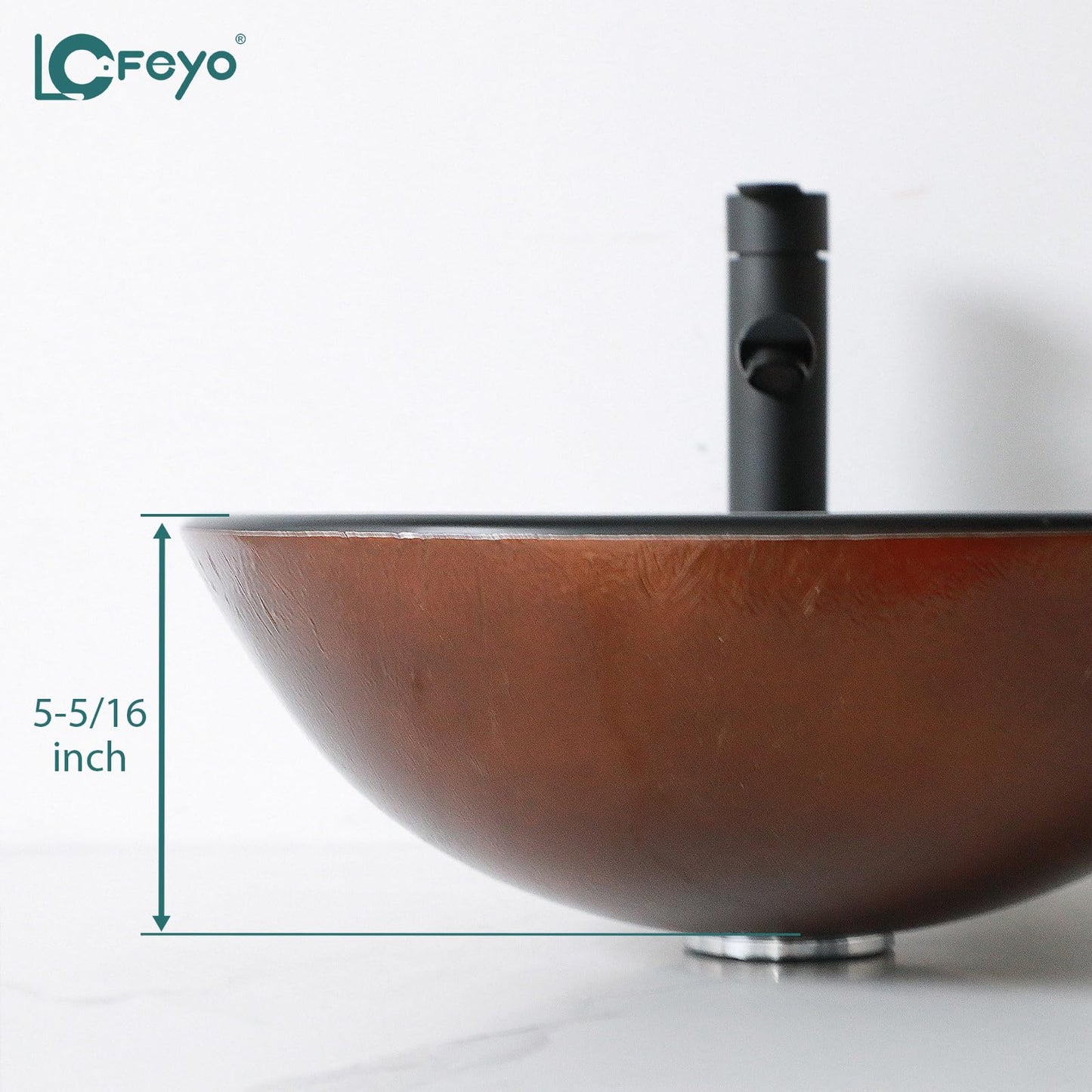 Lofeyo 17'' Brown Glass Vessel Sink with Faucet and Drain Combo 17 in Small Oval Bowl Above Counter top Bathroom Vanity Sink, Modern Artistic 5" Deep Basin