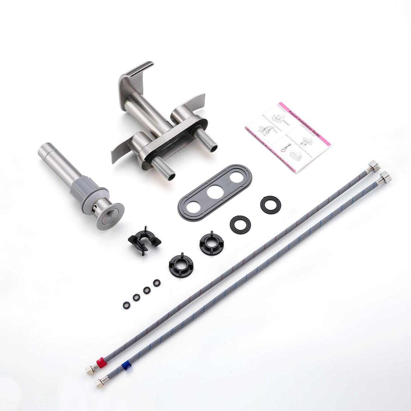 Ultimate Unicorn Waterfall Bathroom Sink Faucet Brushed Nickel, Two Handles Bathroom Faucet with Metal Pop up Sink Drain Stopper, Two Or 3 Holes Bathroom Basin Mixer Tap with Deck Mount Plate
