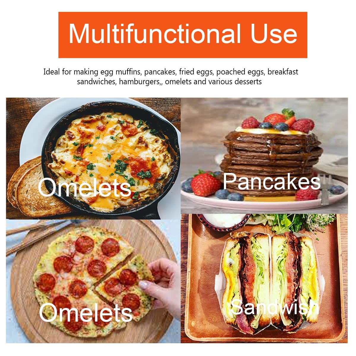 4 Packs Large 8 Inch Omelette Ring for Griddle, Non-Stick Stainless Steel 8" Griddle Omelet Rings,Large Omelet Mold Pancake Ring Mold Crumpet Circle Silicone Handle with Spatula and Oil Brush