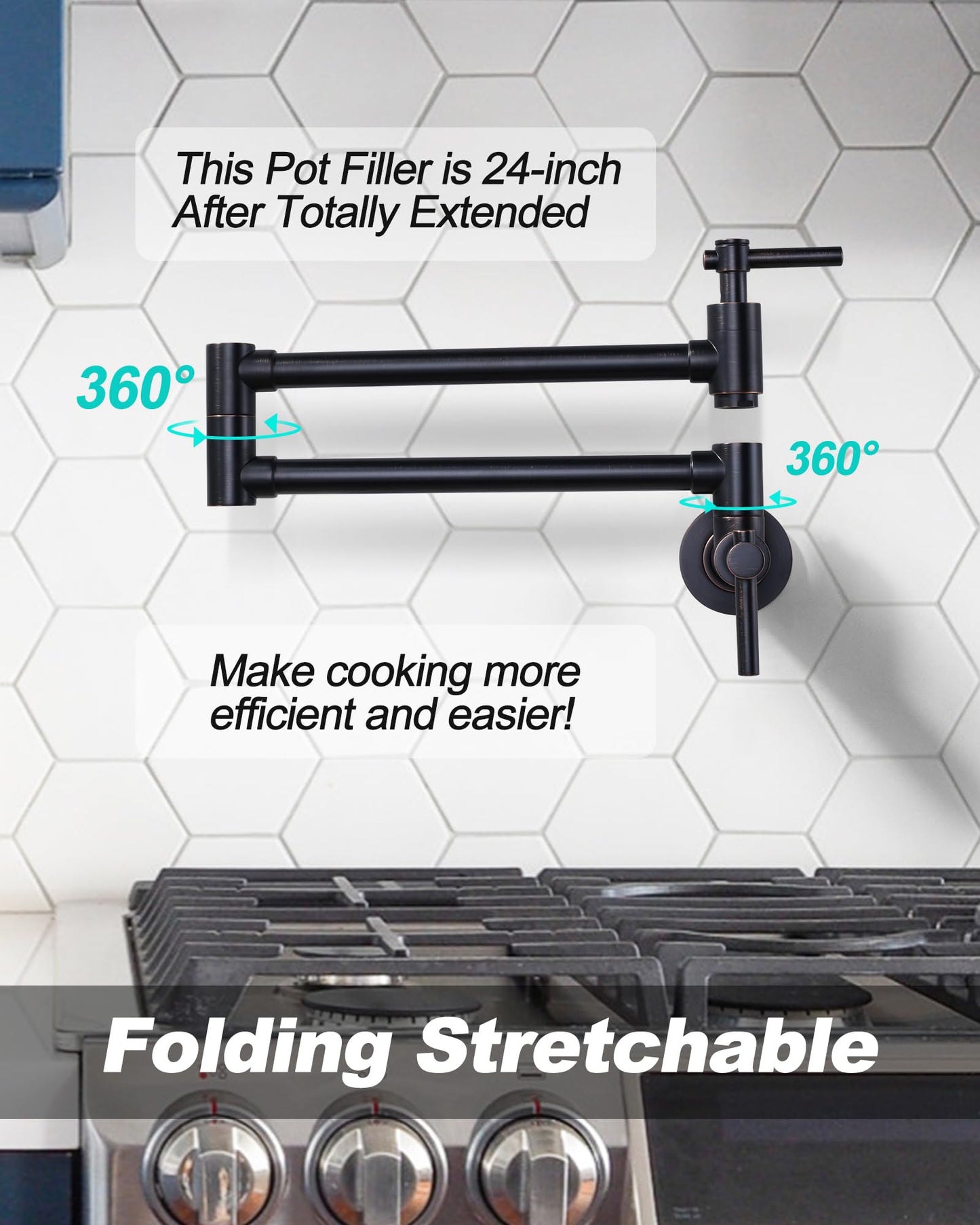 iVIGA Pot Filler Faucet Wall Mount Brass Faucets Kitchen Double Handle Oil Rubbed Bronze Folding Kitchen Faucet Stretchable Double Joint Swing Arm Copper Single Hole Faucet