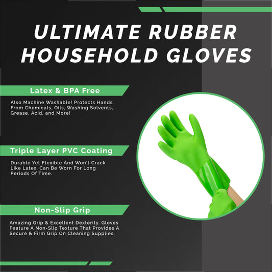 Kitchen-Star Ultimate Rubber Household PVC Gloves with Comfortable Cotton Lining, Anti-Slip surface, Kitchen Dishwashing, Extra Thickness, Kitchen Cleaning, Working, Painting, Pet Care (Medium, Green)