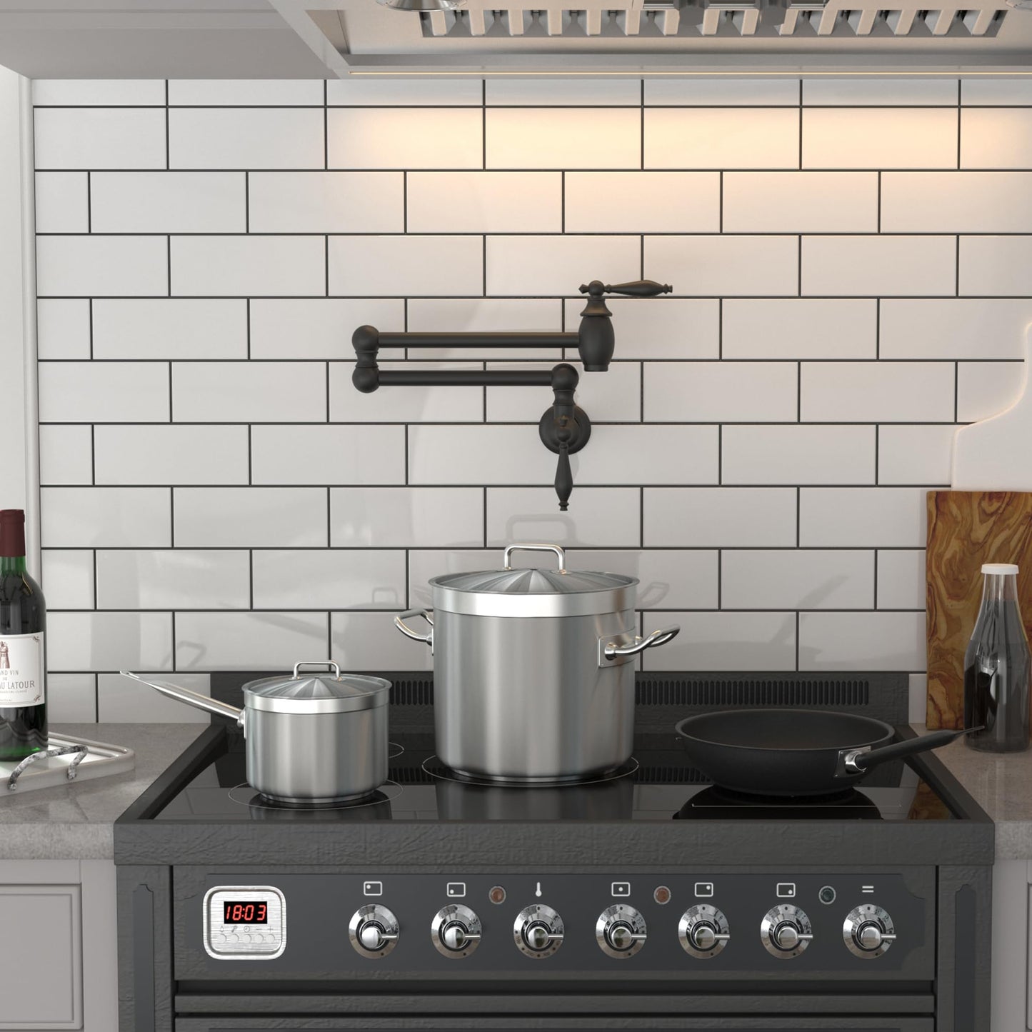 GIMILI Matte Black Pot Filler Faucet Wall Mount Kitchen Faucets Over Stove Faucet Folding Faucet with Double Joint Swing Arms