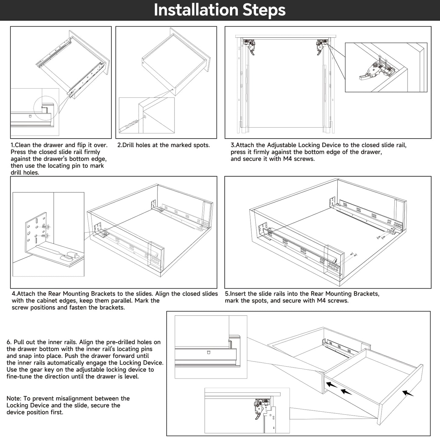 BAIDICE Soft Close Bottom Mount Drawer Slides 15 Inch Rails with Rear mounting Bracket Locking Devices Screws for Face Frame Or Frameless Application（15 inch,1 Pair）