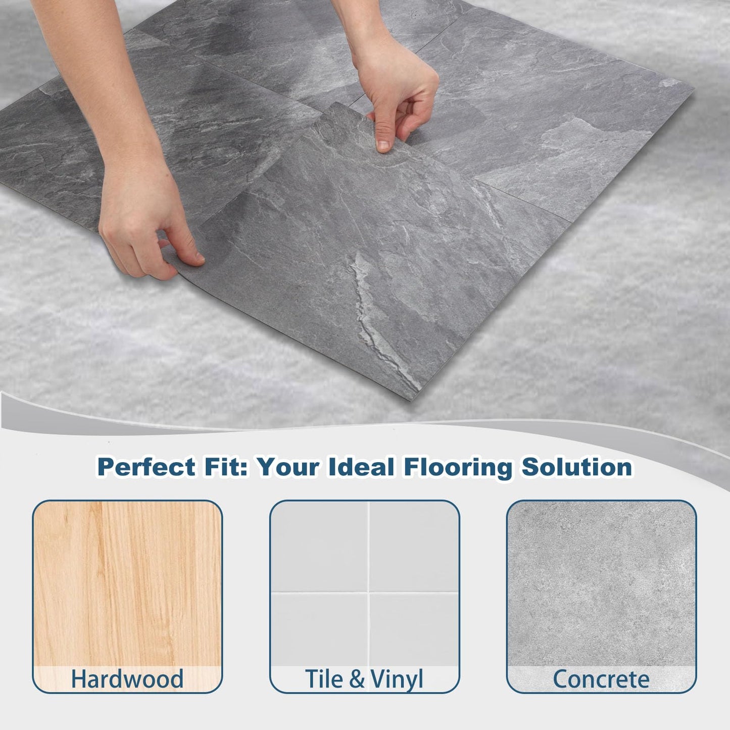 Yipscazo Peel and Stick Floor Tile 32 Sq.Ft Coverage 32-Pack Stone Gray 12" x 12" Vinyl Floor Tiles Self Adhesive Waterproof Perfect for DIY Projects