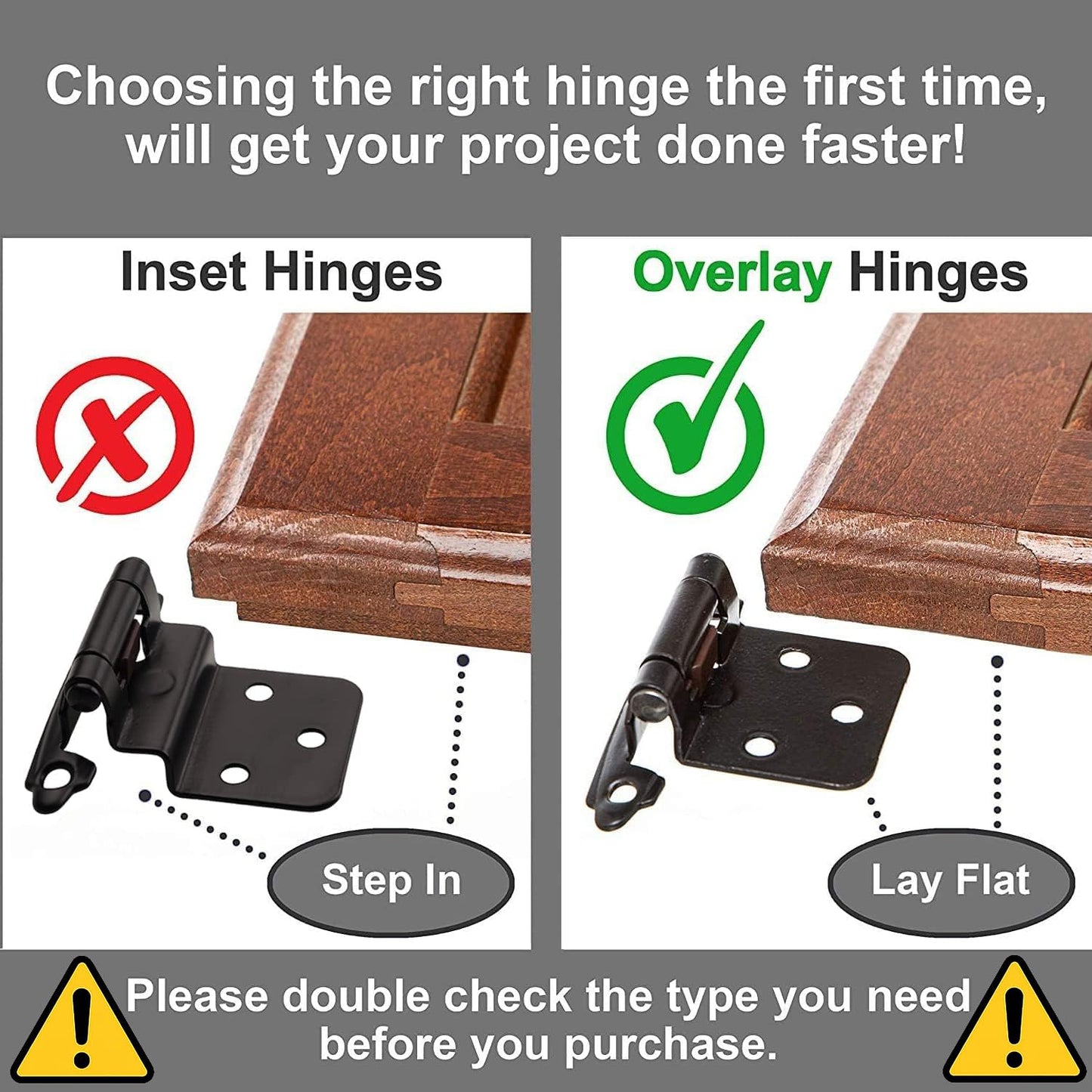 Decobasics 1/2" Overlay Matte Black Cabinet Hinges 50 Pack (25 Pair) Self Closing Bath & Kitchen Cabinet Hinges Black Flush Mount w/Door Bumpers & Upgraded Screws