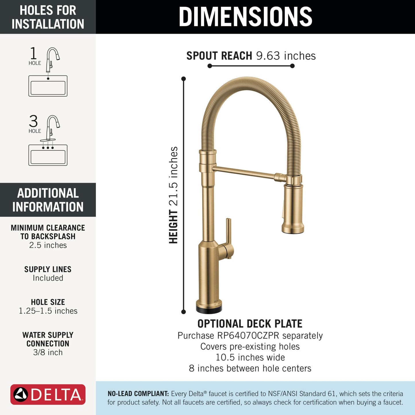Delta Cordova Touchless Pro Style Commercial Kitchen Faucet with LED Spotlight, Brushed Gold Touch Kitchen Sink Faucet with High Pressure ProClean Spray, Lumicoat Champagne Bronze 9685TL-CZ-PR-DST
