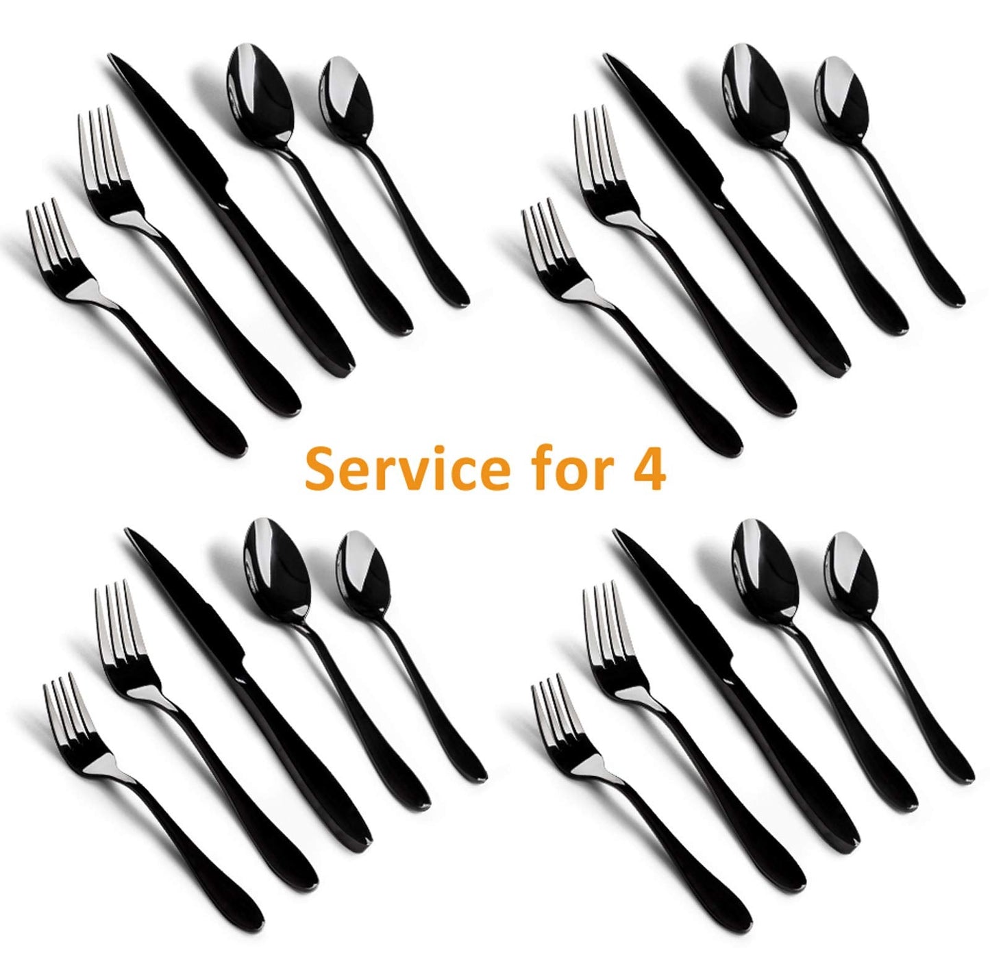 E-far Silverware Set, 20-Piece Black Stainless Steel Flatware Utensil Set, Include Knife/Spoon/Fork, Mirror Polished, Dishwasher Safe - Service for 4