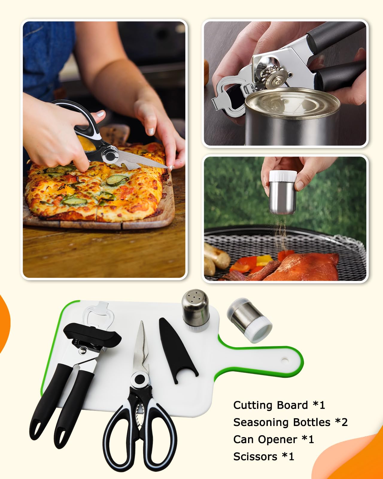 Hozzen Camping Cooking Utensil Set - Car Camping Essentials Cooking Gear for Outdoor Kitchen Grilling, Stainless Steel & Silicone Ideal Gift for RV Tent Camper, Picnics, BBQs