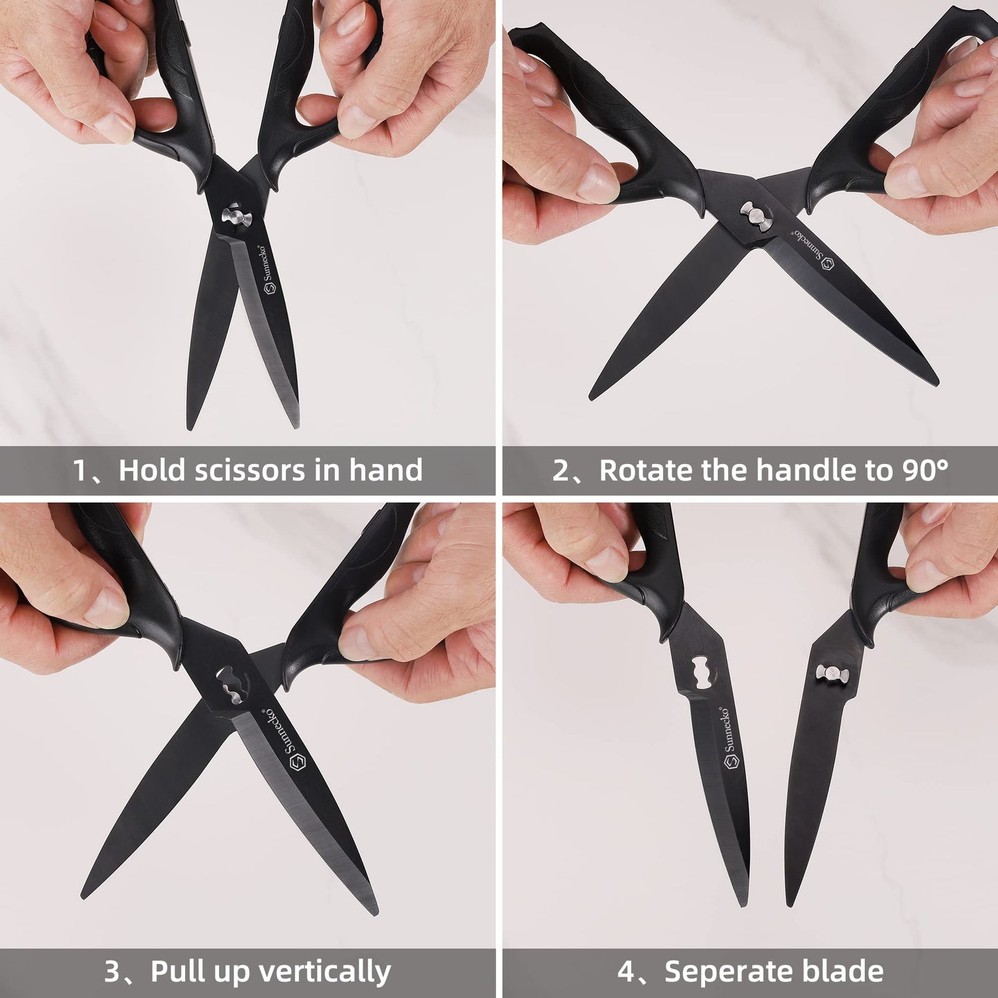 Sunnecko Kitchen Scissors All Purpose Heavy Duty Scissors Titanium Coated, Kitchen Shears for Food, Micro Serrated with Detachable Blades