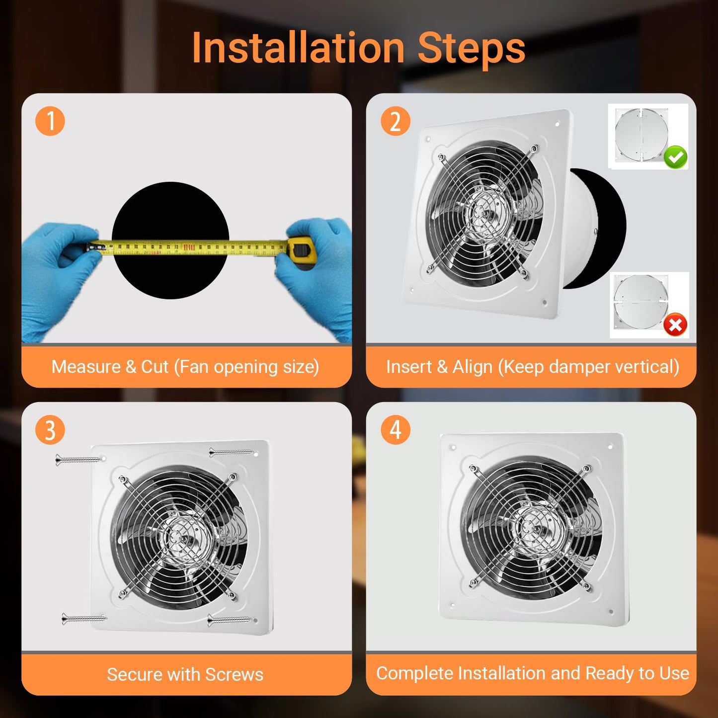 8 inch Exhaust Fan, 686CFM Wall Mounted Vent Fans, Ventilation Blower for Ceiling Bathroom Attic Window Basement Ventilation Fan, 110V 80W