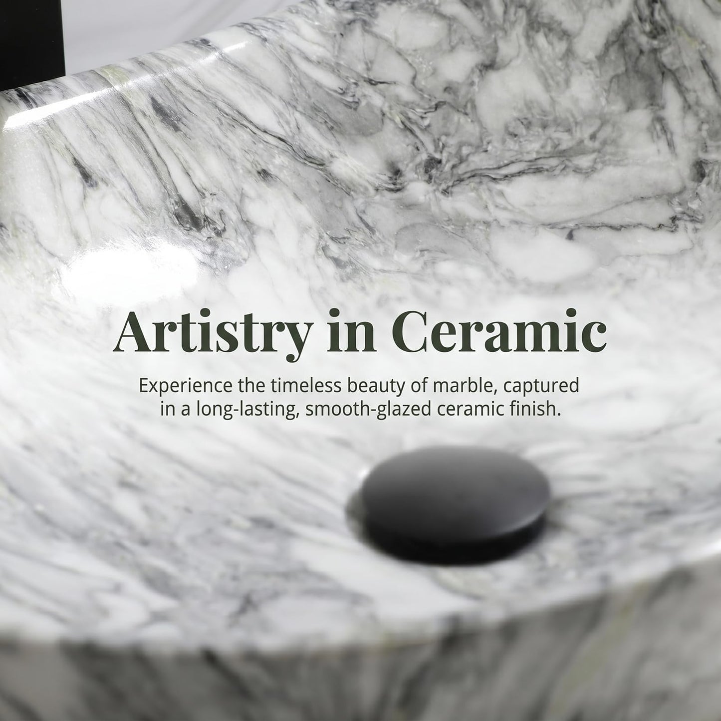 Zoyueyu 24x14 Inch Vessel Sink with Waterfall Faucet and Pop-up Drain Marbling Bathroom Sinks Ceramic Above Counter Bowl Sink Oval Bathroom Sink Porcelain