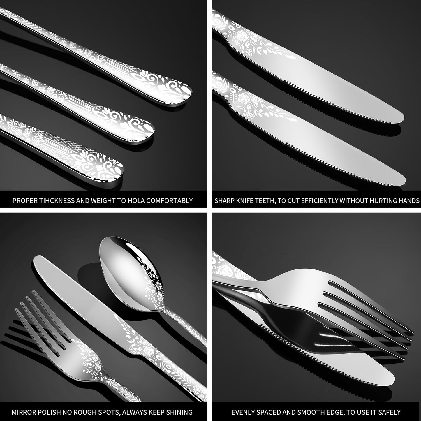 40 Piece Silverware Set, Stainless Steel Flatware Cutlery Set Service for 8, Mirror Polished Tableware Eating Utensils Set for Home Kitchen, Include Knife Fork Spoon Set, Dishwasher Safe