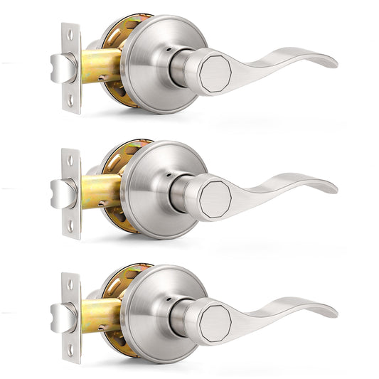 Probrico Passage Door Levers Satin Nickel Interior Door Handle for Hallway and Closet, Keyless Non-Locking Door Levers, 3 Pack
