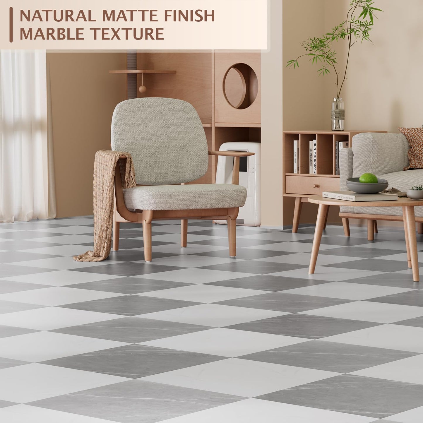 Fablioflo Peel and Stick Floor Tile, 20 PCS 12" x 12" Checkered Waterproof Marble Texture Luxury Vinyl Tiles, Easy DIY Self Adhesive Vinyl Flooring for Bathroom, Kitchen, Living Room, Dark Gray/White