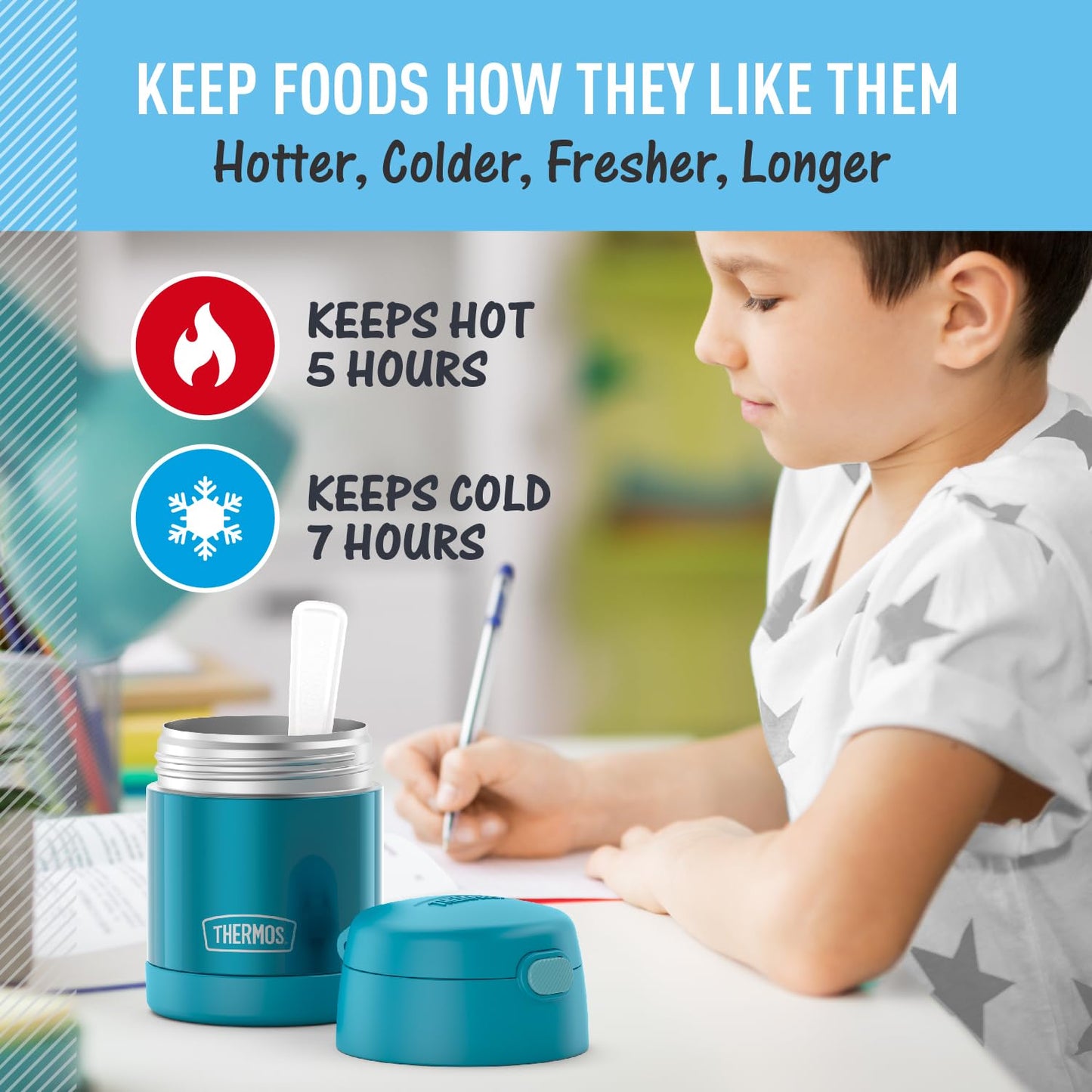 THERMOS FUNTAINER 10 Ounce Stainless Steel Vacuum Insulated Kids Food Jar with Spoon, Teal