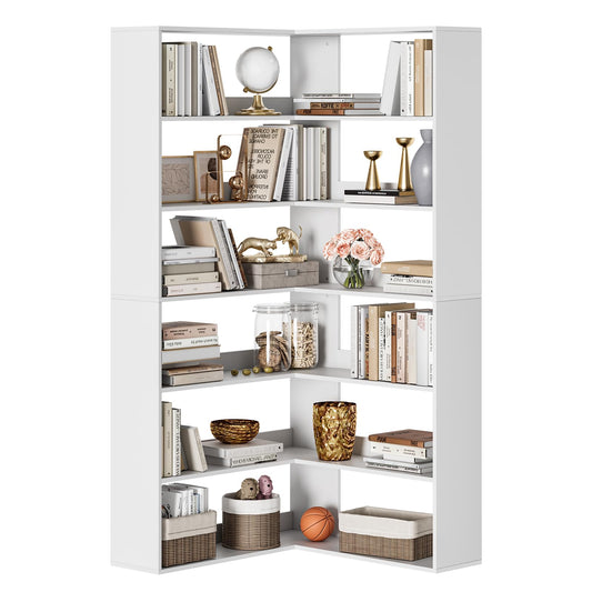 IDEALHOUSE 6-Tier Corner Bookshelf with Baffles, Industrial Large Etagere Bookcase, L-Shaped Tall Corner Bookshelf, Tall Bookcase Display Rack Storage for Living Room Home Office