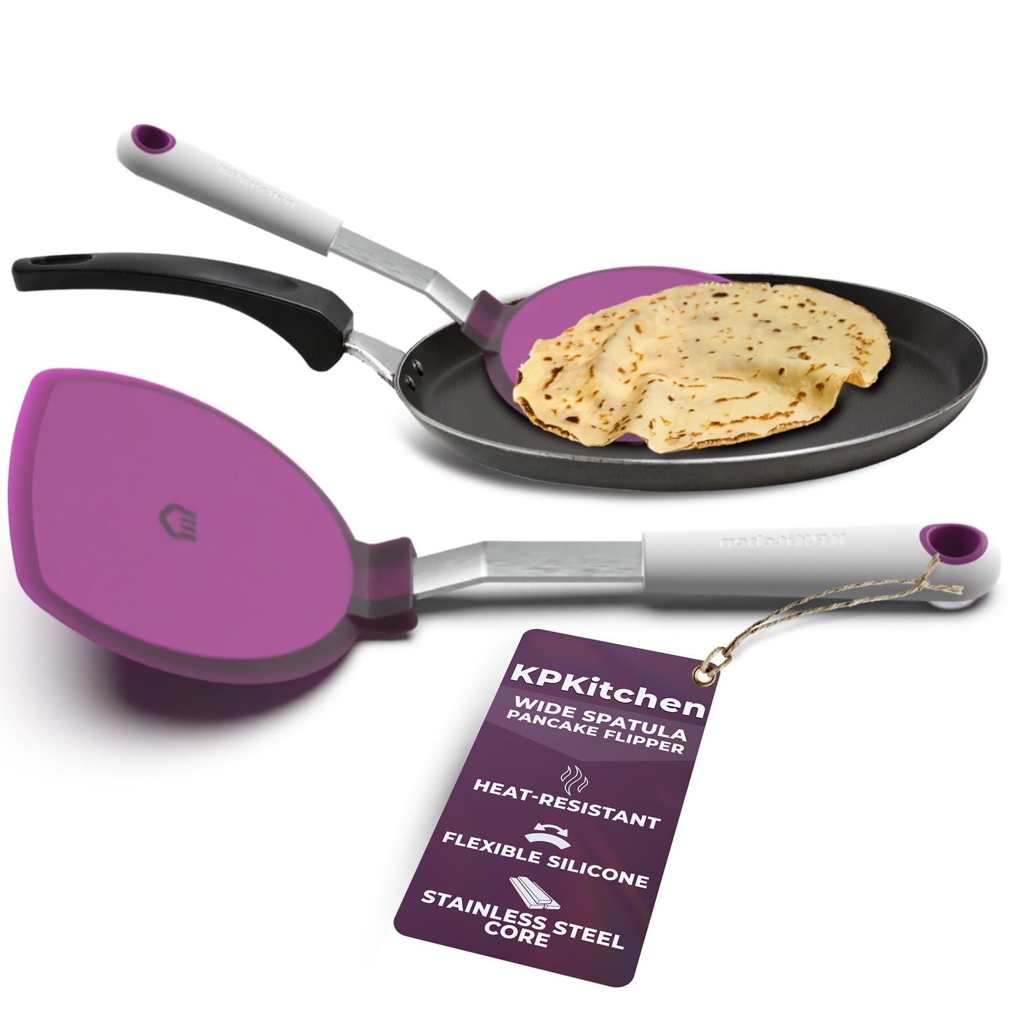 Wide Pancake Spatula Flipper - Heat Resistant Extra Large Silicone Turner for Non-Stick Cookware & Griddle - Perfect for Crepes & Eggs - Ideal Big Baking Tool for Women Who Love to Bake by KPKitchen