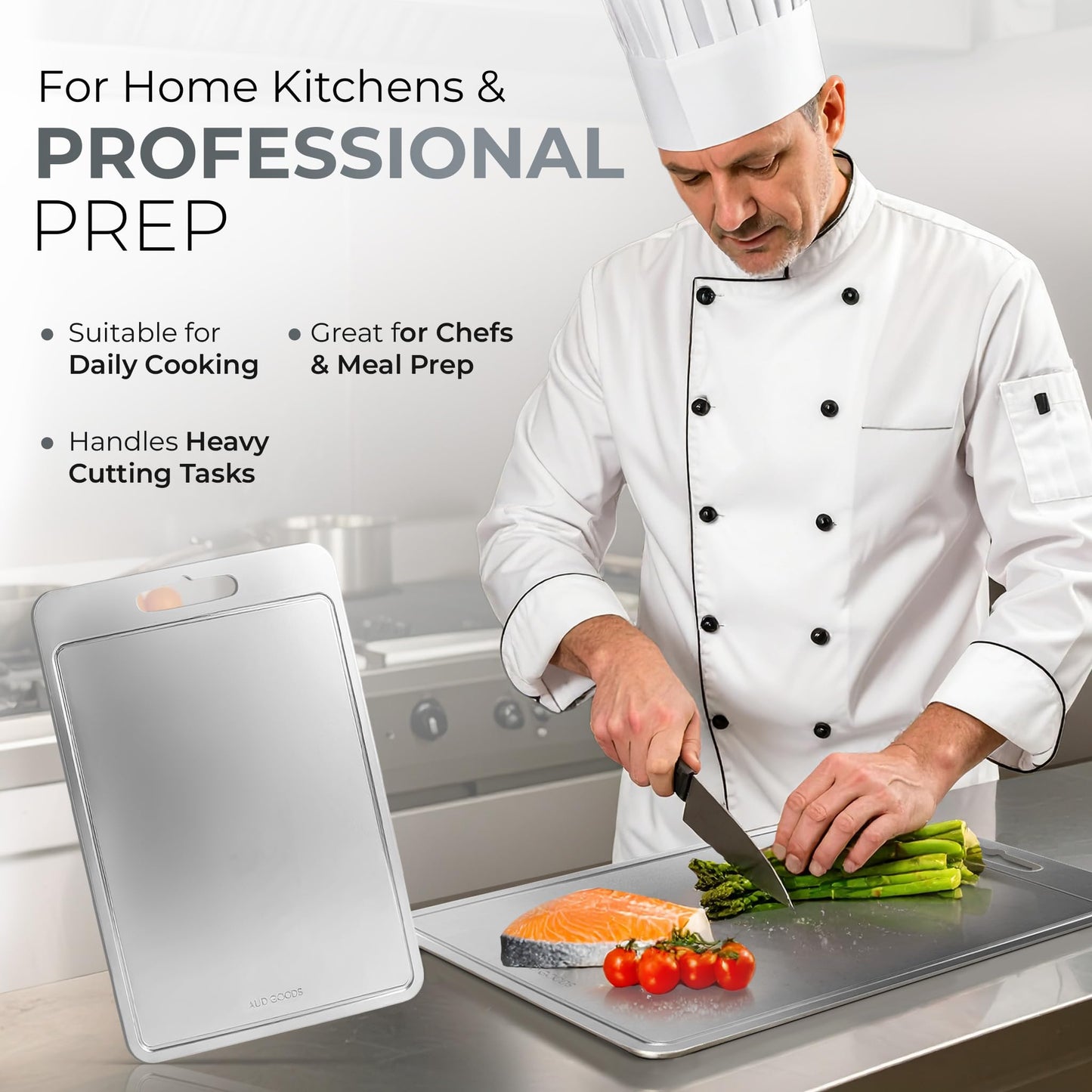 Stainless Steel Cutting Boards For Kitchen - Stainless Steel Cutting Board with Juice Grooves, Double Sided, 3 Pack Sizes, Durable and Clean Chopping Boards for Home or Professional Use