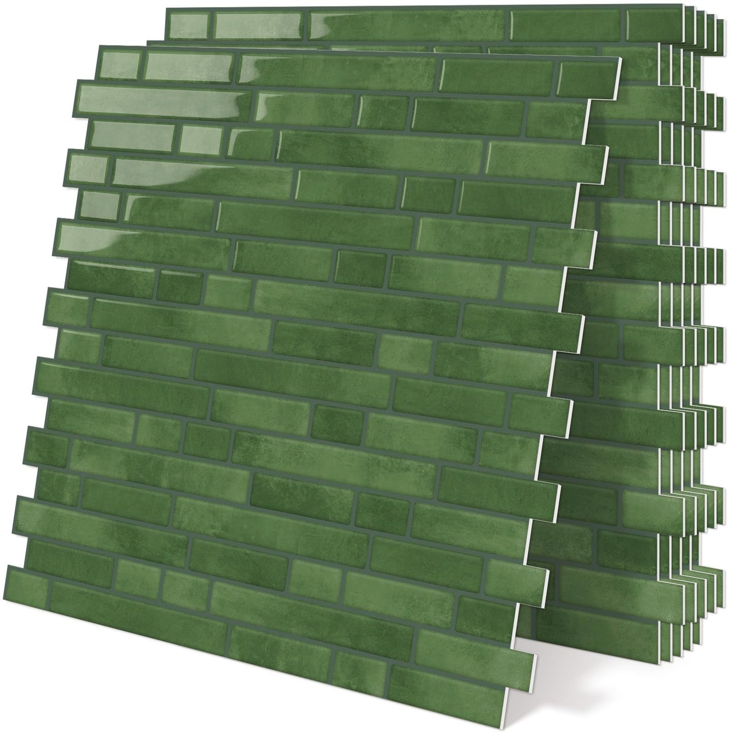 Tiwoos Green Peel and Stick Tile Backsplash 12"x12" Self Adhesive Wall Tiles 3D Marble for Kitchen, (10-Sheet)