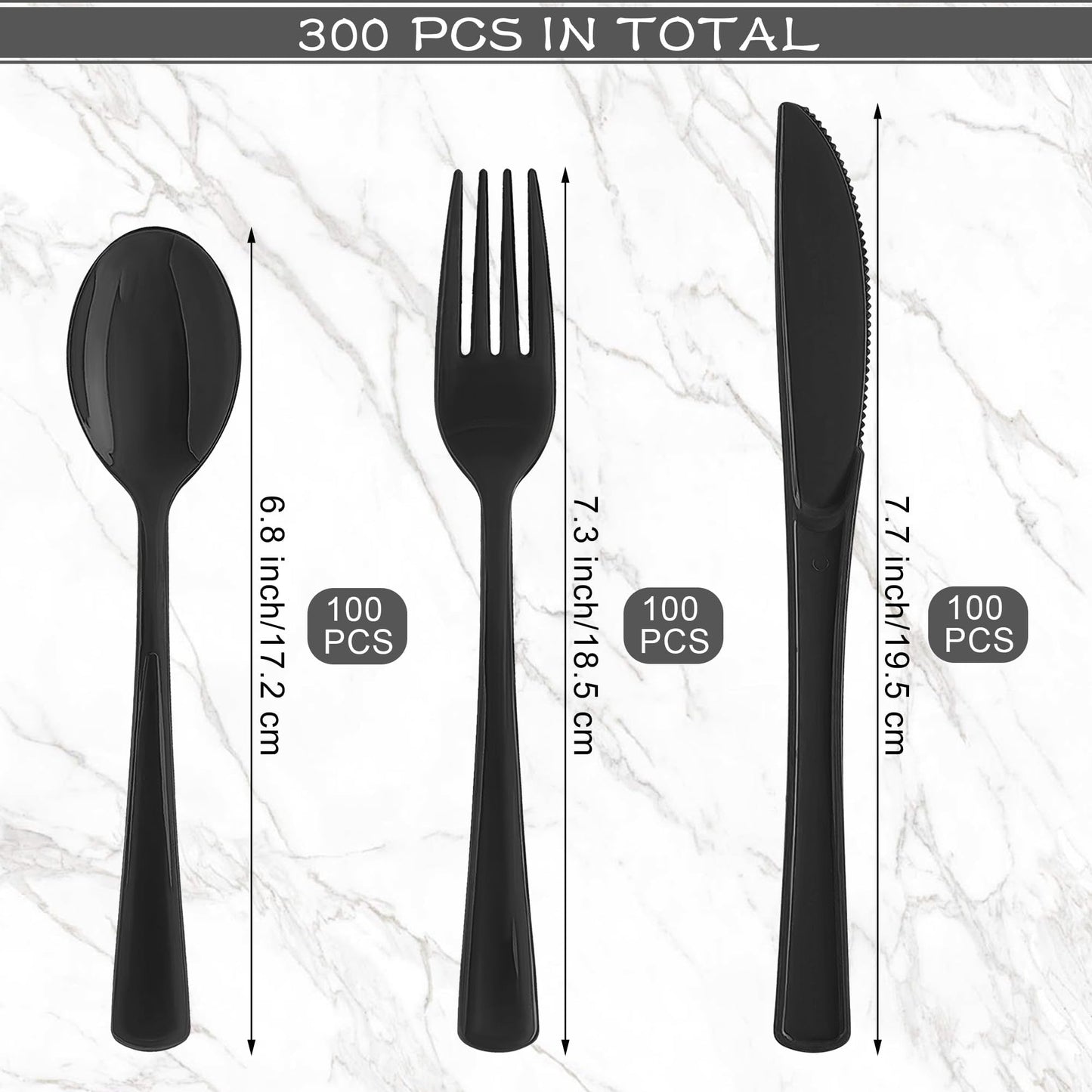 Kochorie 300 Pieces Graduation Black Plastic Silverware, Heavy Duty Disposable Utensils with Forks Spoons Knives, Premium Heavyweight Cutlery for Graduation Party, Birthday, Prom Night, Wedding Dinner