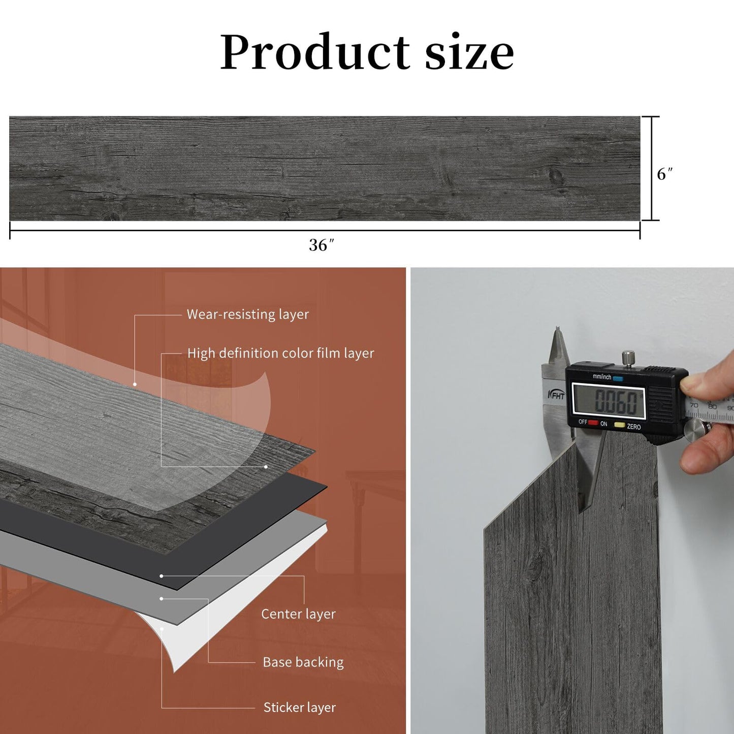 MULGREAT Peel and Stick Floor Tile, 54 Sq.Ft Self Adhesive Vinyl Flooring Plank, 36 Pieces Waterproof Heavy Duty Wood Grain Tiles, 36"x6" DIY Planks for Apartment Bathroom, Wooden Knot Pattern