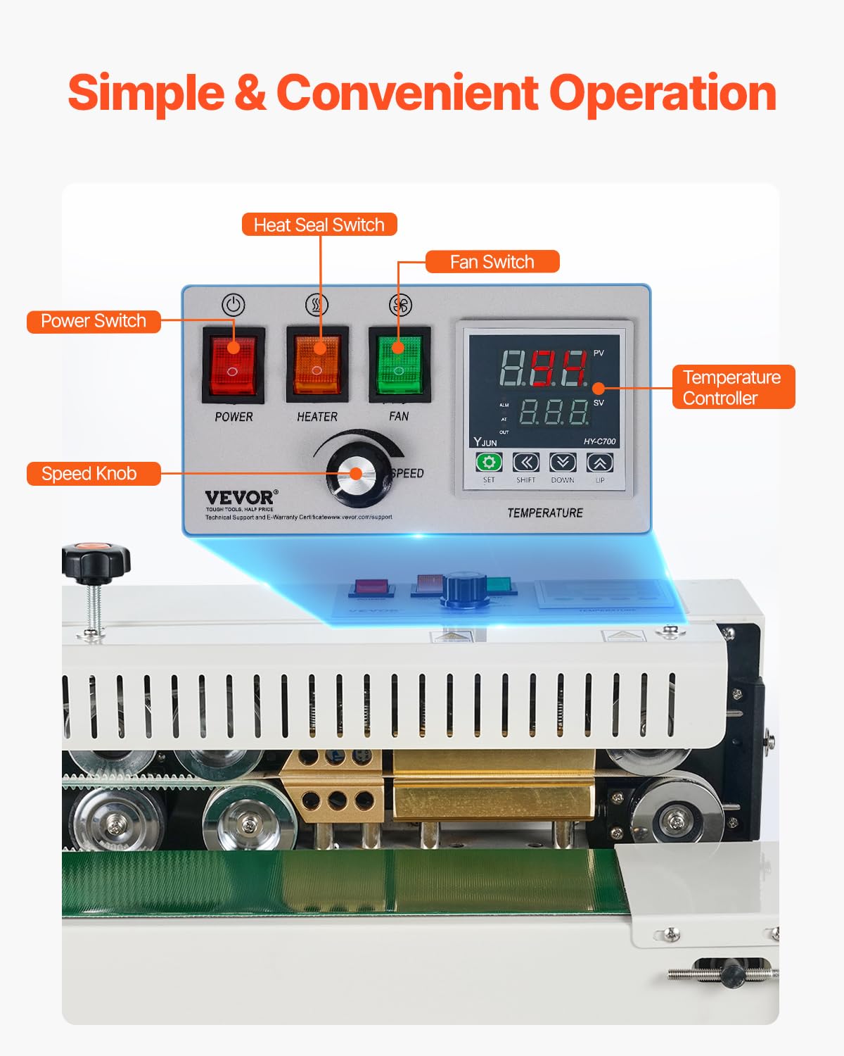VEVOR Continuous Bag Band Sealing Machine, 0.24-0.47 in/6-12 mm Seal Width, Horizontal Band Sealer Machine with Digital Temperature Control, Bag Sealer for 0.02-0.8 mm Plastic Bags with Count Function