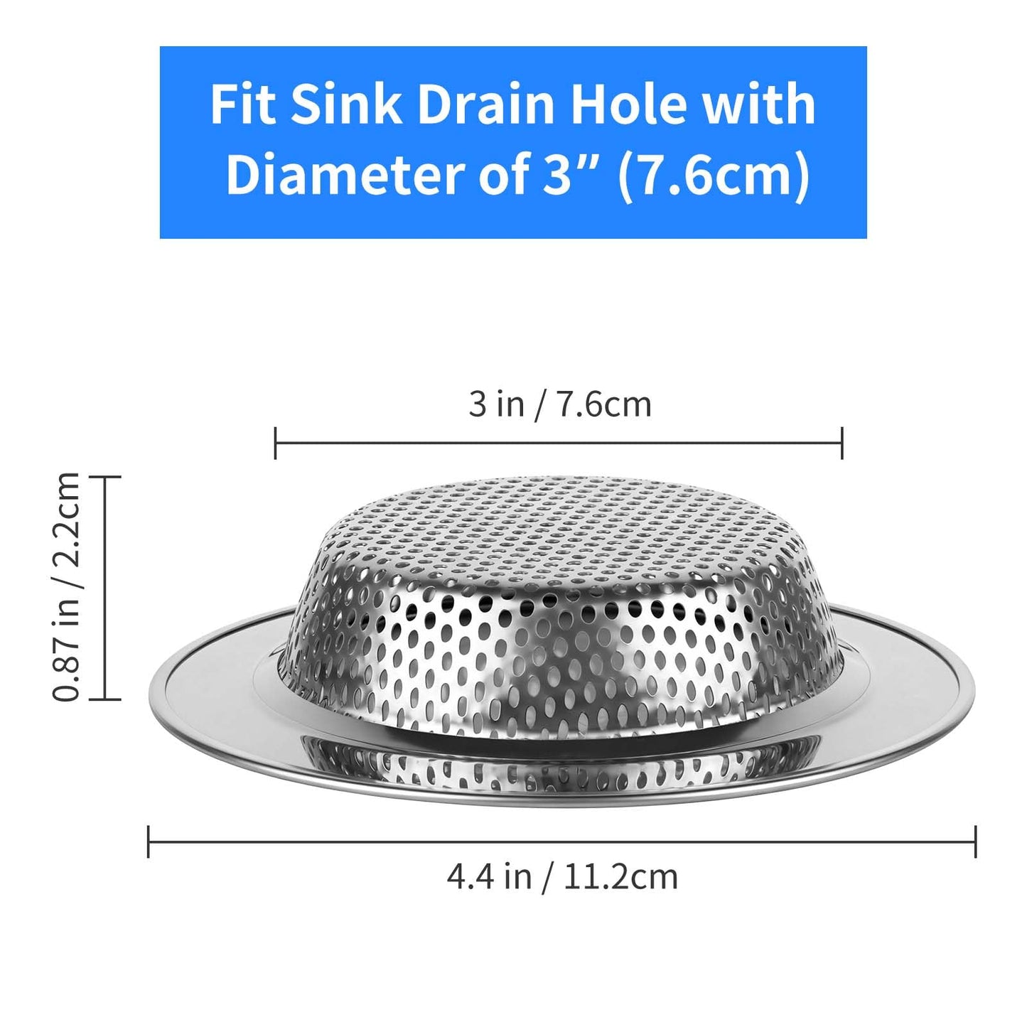 Chefbee Kitchen Sink Drain Strainer - 4 Pack Stainless Steel Sink Drain Cover Filter Food Catcher Basket with Wide Rim 4.4”, Kitchen Accessories
