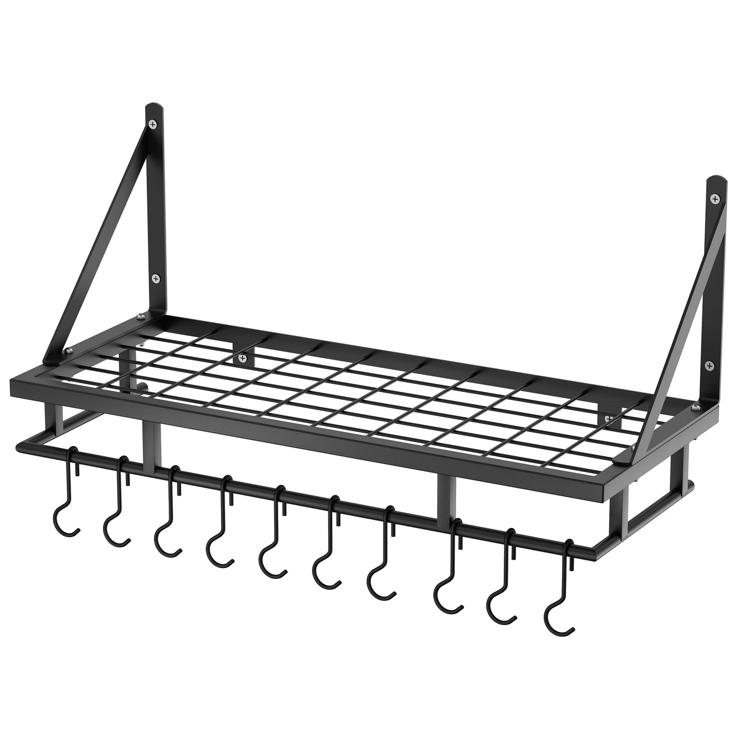 KES 24 Inch Kitchen Pot Pan Rack Wall Mounted Hanging Storage Organizer Wall Shelf With Hooks Matte Black, KUR215S60-BK