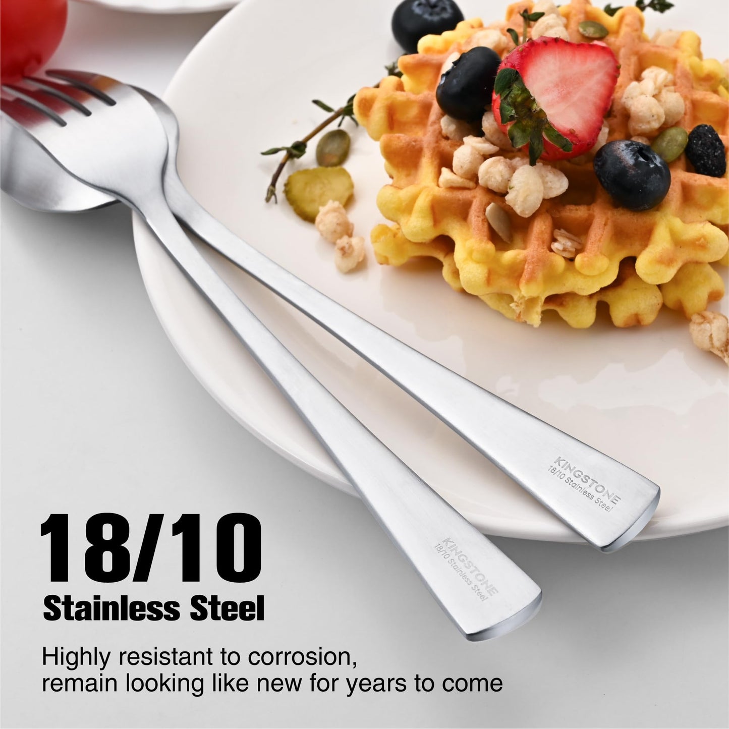 KINGSTONE Forged Silverware Set, 20 Piece Flatware Set for 4, 18/10 Stainless Steel Silverware Matte Satin Finish Dishwasher Safe