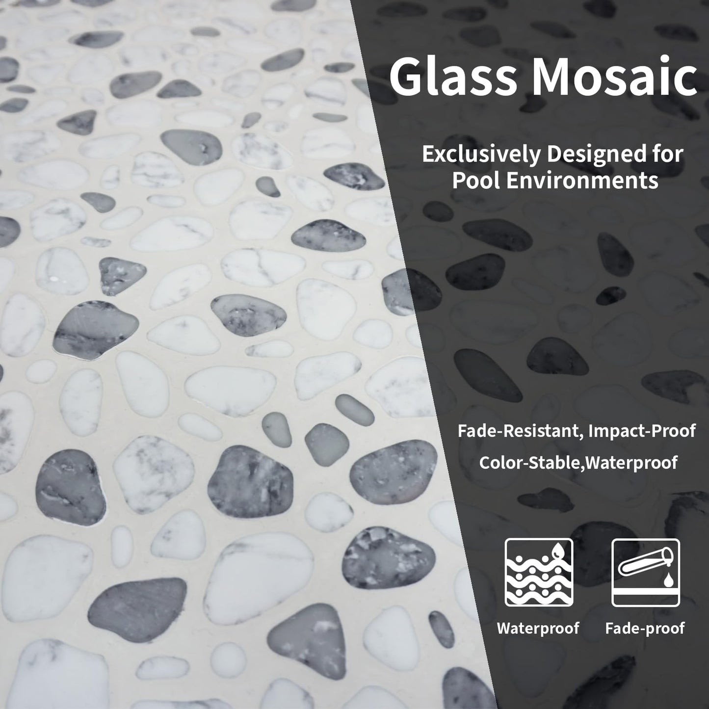 ViaAesthetic Carrara White Mixed Gray Pebble Stone Mosaic Tiles for Garage, Bathroom, and Shower Walls/Floors, Kitchen Backsplashes, Patios, Heat Areas