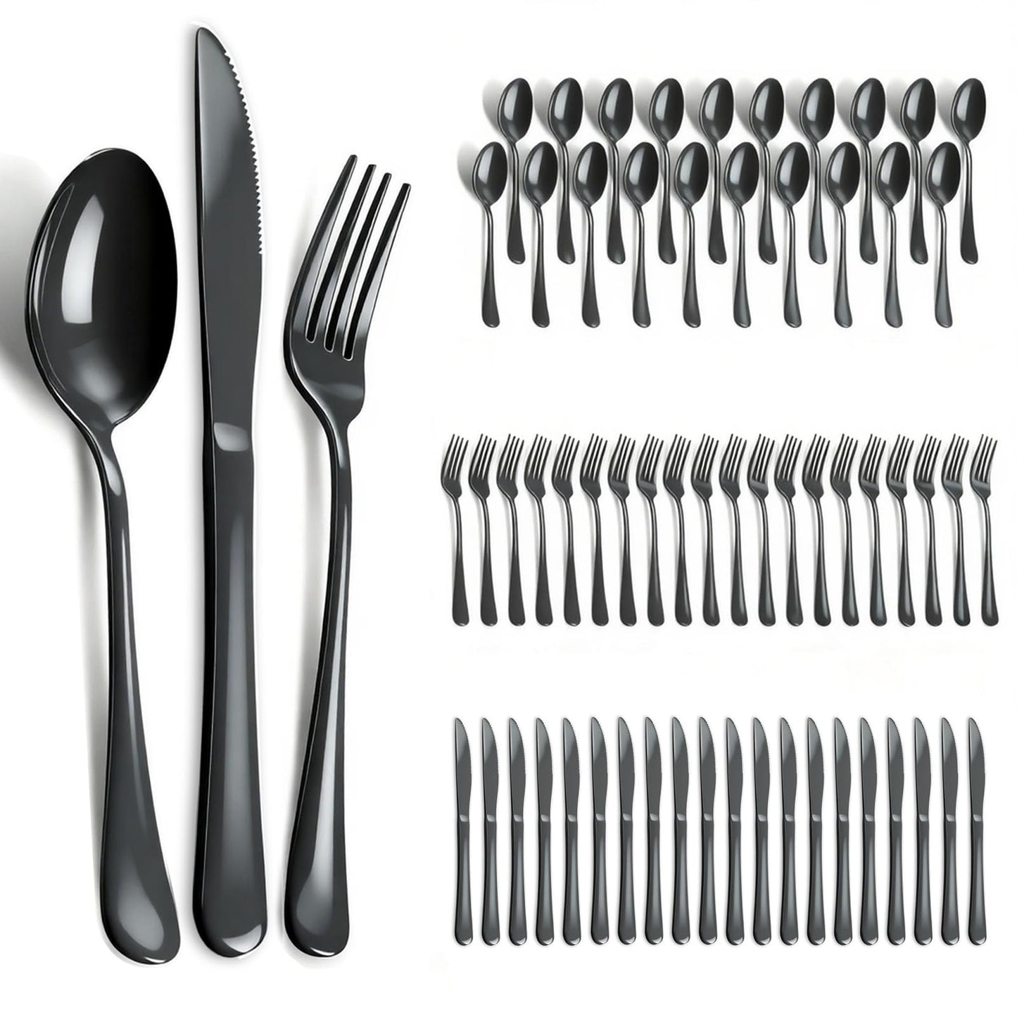 ERVILO 60 Piece Black Silverware Set - Service for 20, Stainless Steel Flatware Cutlery Set Include Knives Spoons Forks, Black Bulk Silverware for Wedding, Restaurant, Home, Dishwasher Safe