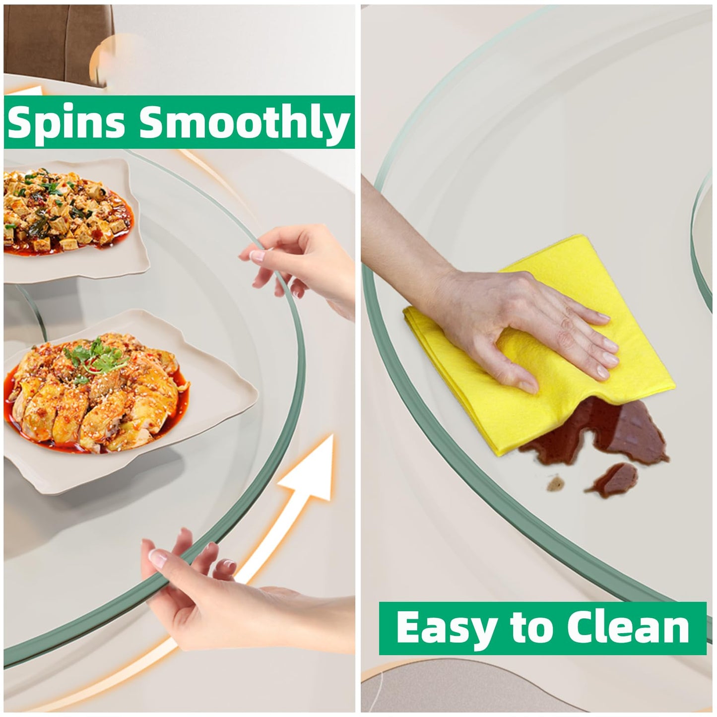 18.9 inch Glass Turntable Dining Table Large Lazy Susan Round Serving Plate Tabletop Rotating Tray with Swivel Assist System Silent & Smooth Spin (48cm / 18.9in)