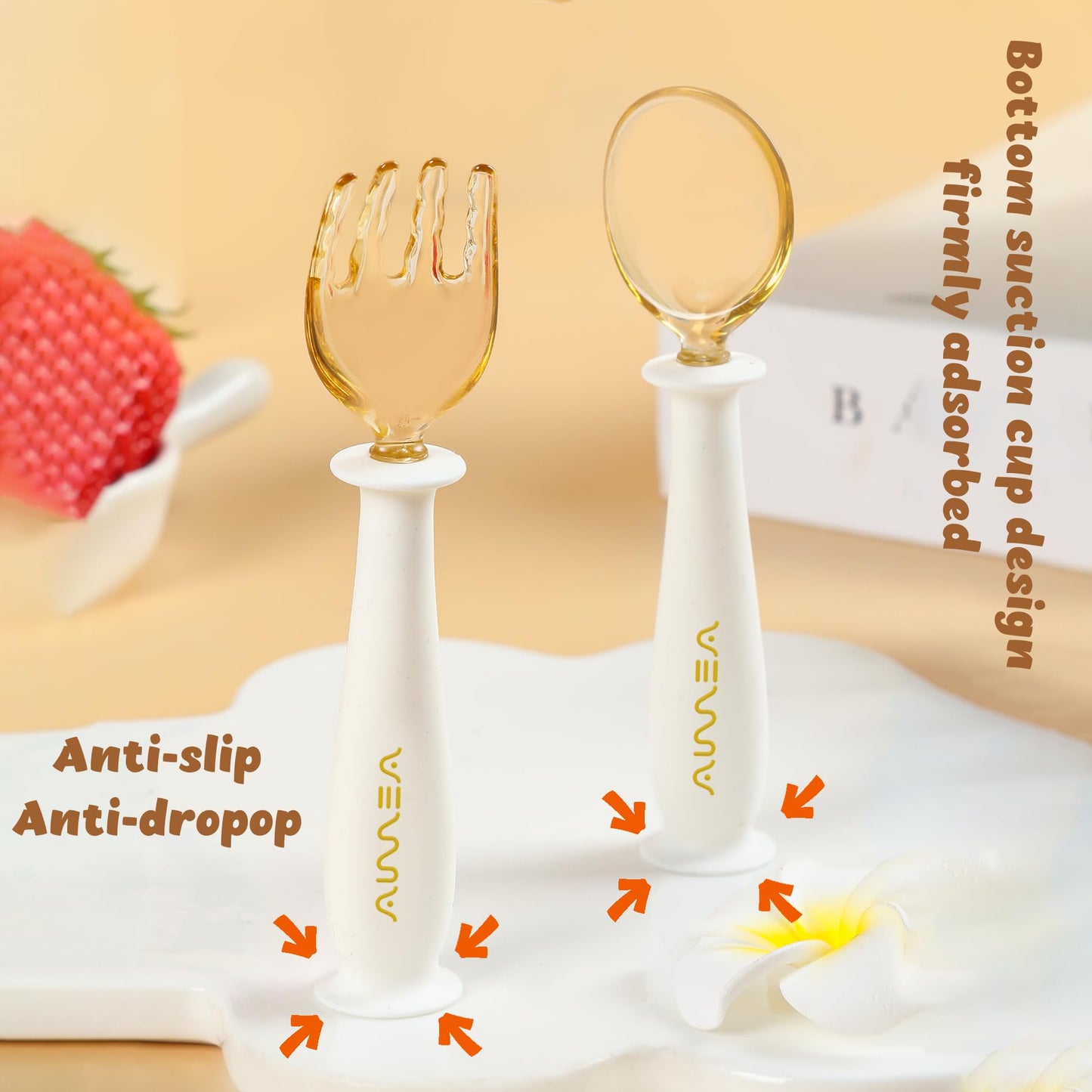 PPSU Toddler Fork and Spoon Set with Travel Case – Baby Utensils for Self-Feeding, Soft Silicone Grip Bendable Handles, Stain Resistant Easy Clean BLW Essentials for 6 months - 3 Years Old