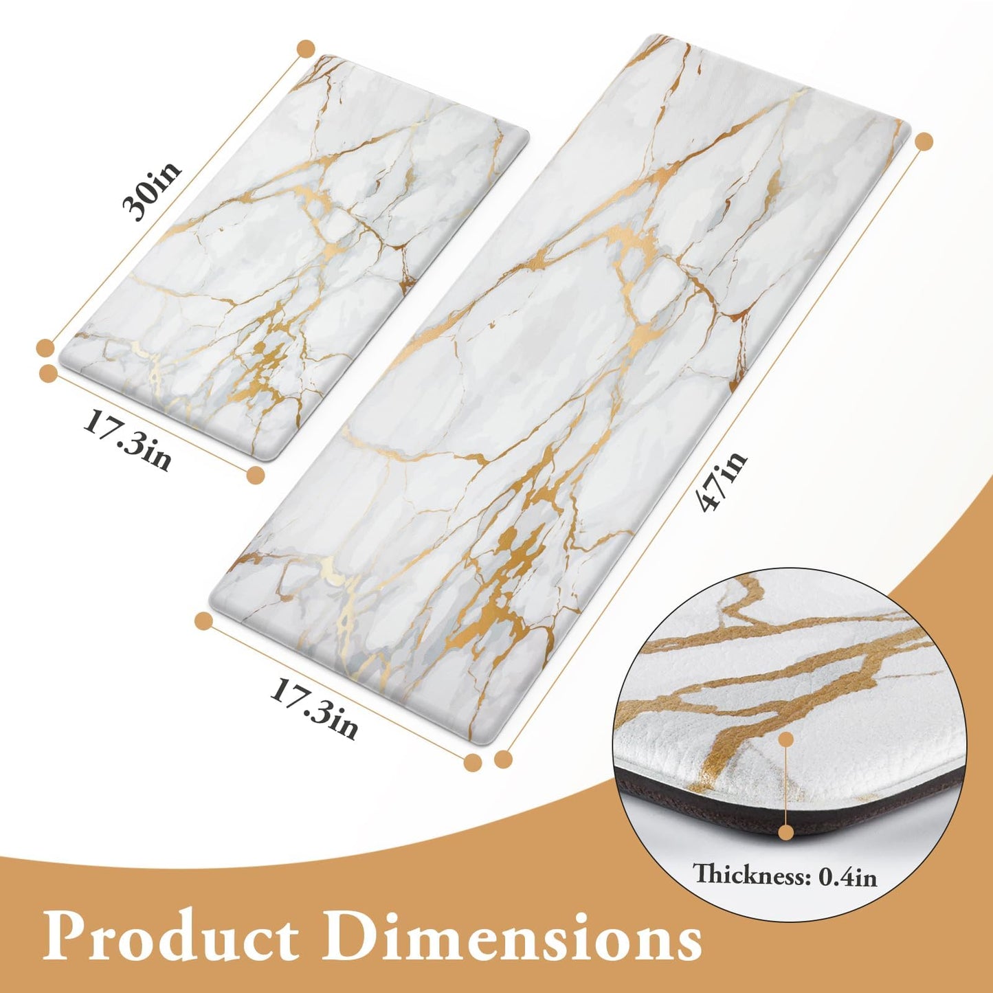 StepLively Kitchen Rugs and Mats, 2-Pack Low Profile Slip Resistant Kitchen Mats for Floor, in Front of Sink and Stove-17.3"*30"+17.3"*47"