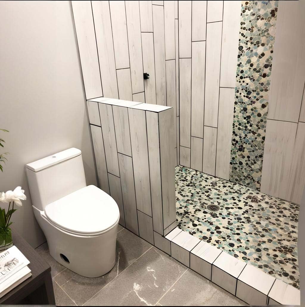 Hominter Pebble Porcelain Mosaic Glossy Mixed Aqua, Cream & Coffee Glazed Ceramic Tile for Bathroom, Shower Floor, Accent Wall, Spa Decor (5 Square Feet)