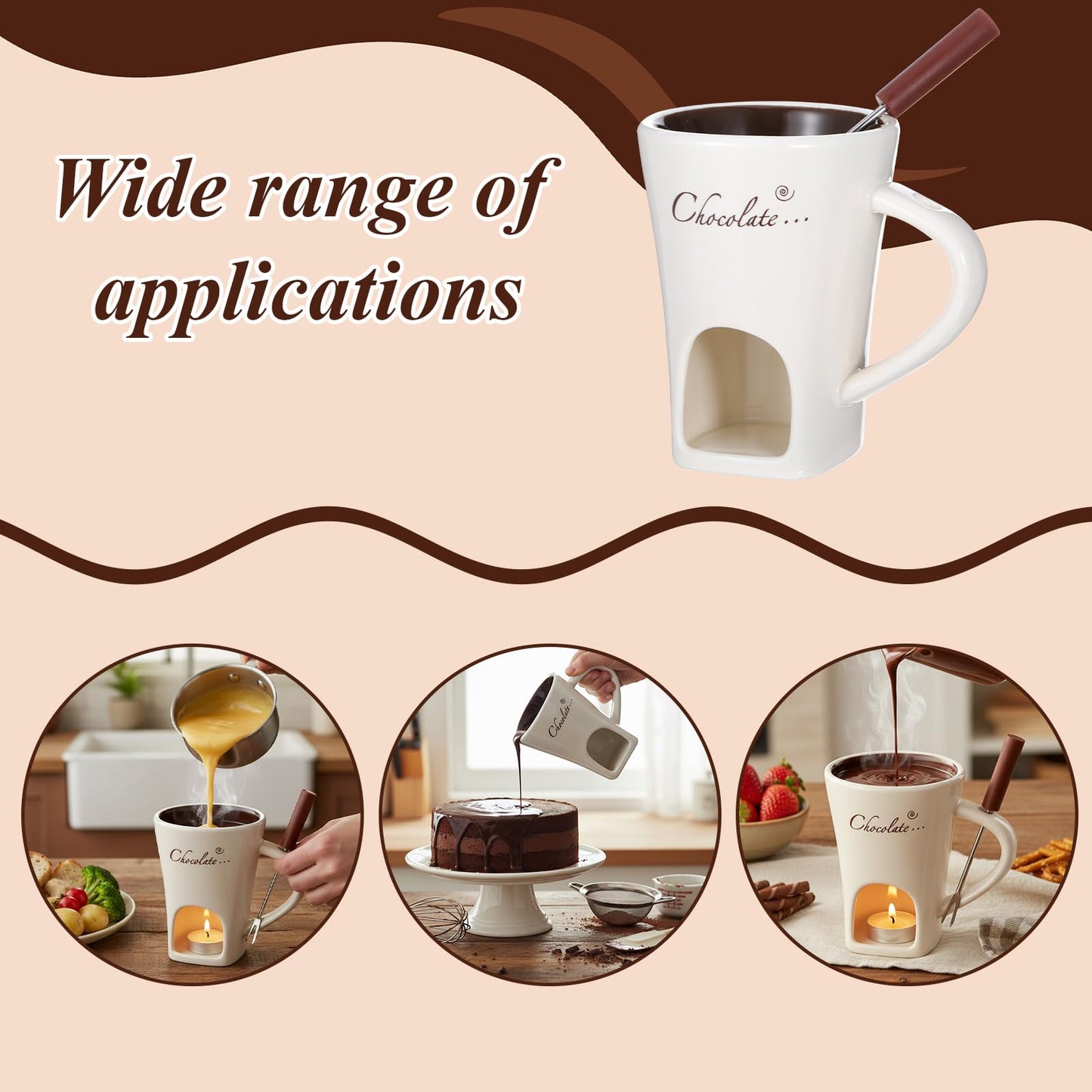 IMengjbang 2 Pack Ceramic Chocolate Fondue Mugs with 2 Forks, White Personal Fondue Mugs Melting Pot for Cheese Caramel Butter Suitable for Date Night Birthday Wedding Gifts