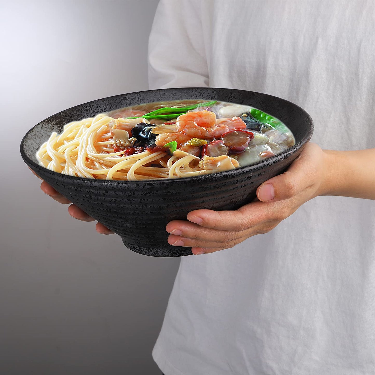 ZOOFOX 2 Pack Ceramic Ramen Bowl Set, 60 oz Japanese Noodle Bowl with Chopsticks and Spoon, Large Noodle Soup Bowls for for Udon, Soba, Pho and Asian Noodles, 9 Inch