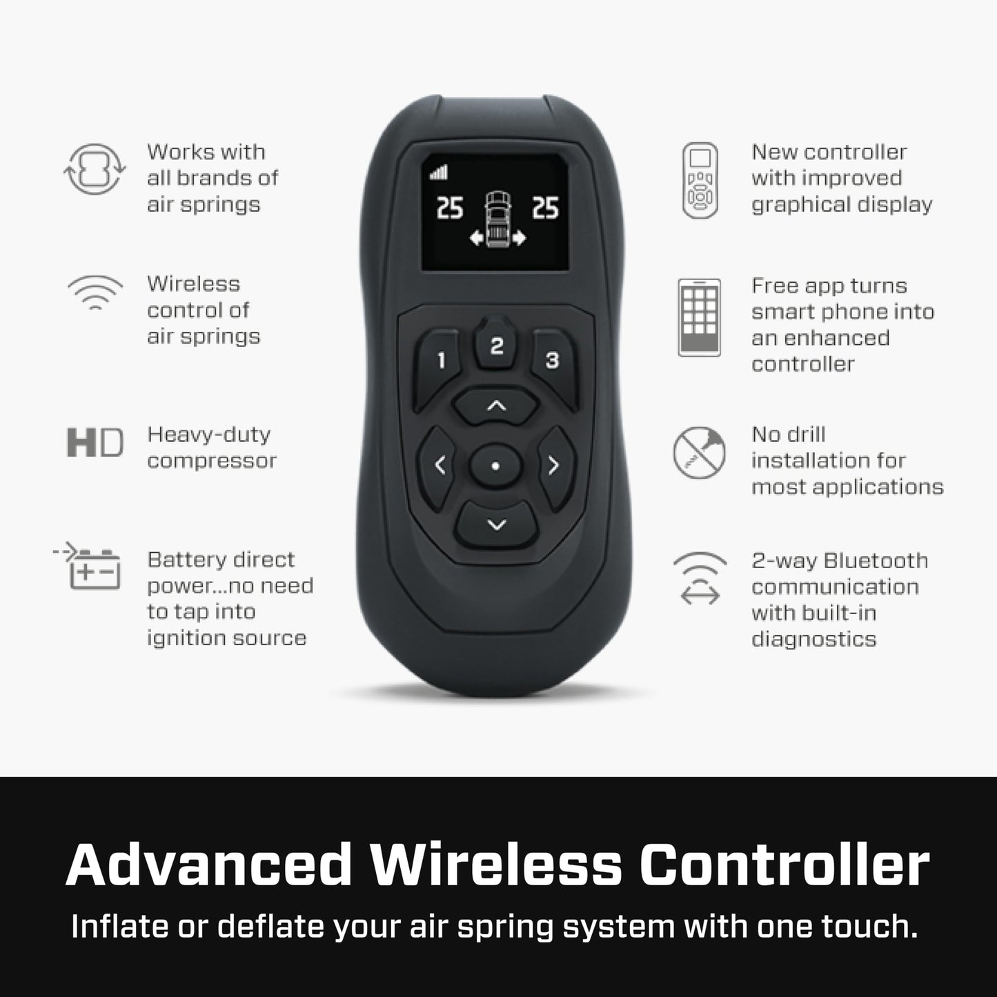 Air Lift WirelessAir + EZ Mount, 2nd Generation On-Board Air Compressor with Mobile App - 74000EZ