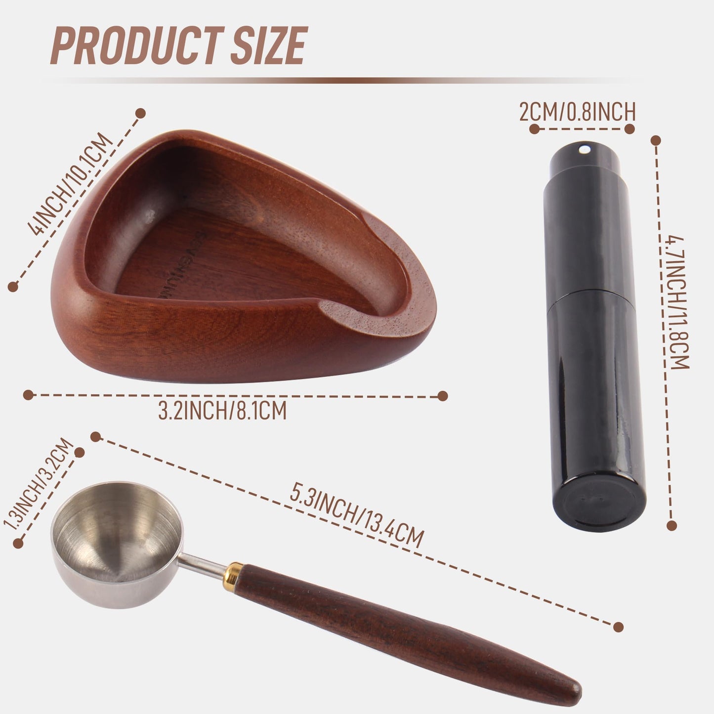 Coffee Bean Dosing Cup and Spray Bottle Set Black Walnut Espresso Accessories Kit with Static Reduction Spray Bottle Wooden Measuring Tray for Coffee Beans Grounds Tea