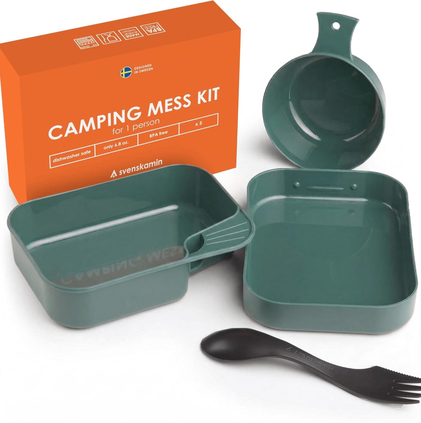 Camping Set for 1 Person – 4 Piece Outdoor Dining Kit with Plate, Cup & Camping Utensils – Plastic Reusable Utensils Mess Kit for Picnic – Lightweight Compact Storage