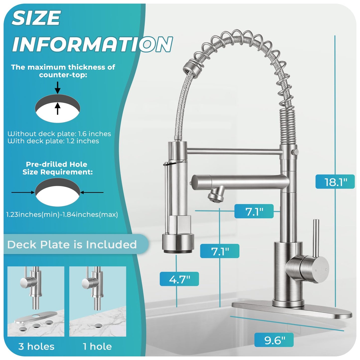 RNDIOZD Kitchen Faucet with Pull Down Sprayer - Brushed Nickel Single Handle Commercial Kitchen Faucets, 2-Spout Kitchen Sink Faucet, Stainless Steel Spring Pull Out Sink Faucet 1/3 Hole