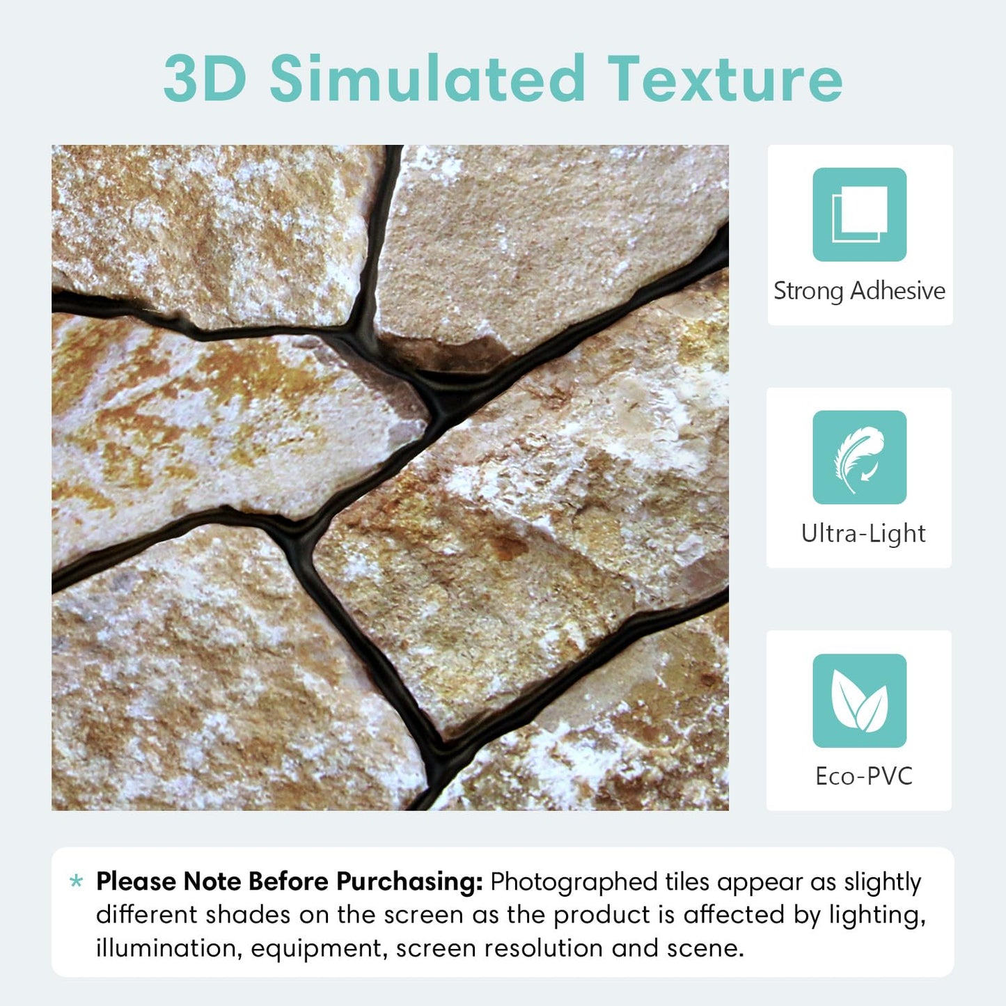 Commomy 3D Faux Stone Peel and Stick Wall Tiles - Fake Stone Wall Sticker 10 Pcs of 11.8" x 11.8" Thin Ultralight PVC Rock Wall Tile Interior Wall Covering Kitchen Backsplash,Interior Wall Decor