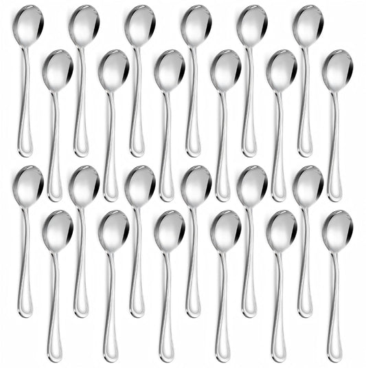 Hunnycook 24-Piece Soup Spoons - Round Spoon, 6.9 Inch Stainless Steel Korean Spoons for Soup, Cereal, Dessert, Dishwasher Safe & Line Pattern