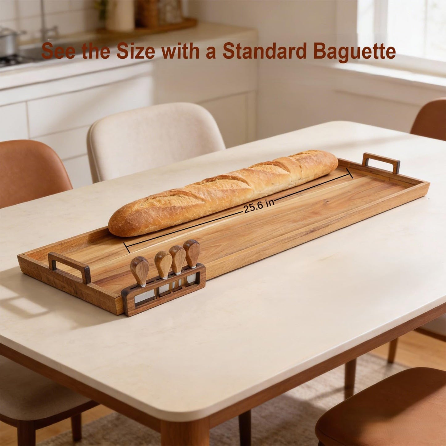 Young Speeds Large Charcuterie Board with Cheese Knife Set,36 x 12 Inch Acacia Wood Large Serving Tray with Handles,Long Wooden Serving Board with 30Pcs Wax Paper,3ft Extra Long Cheese Board