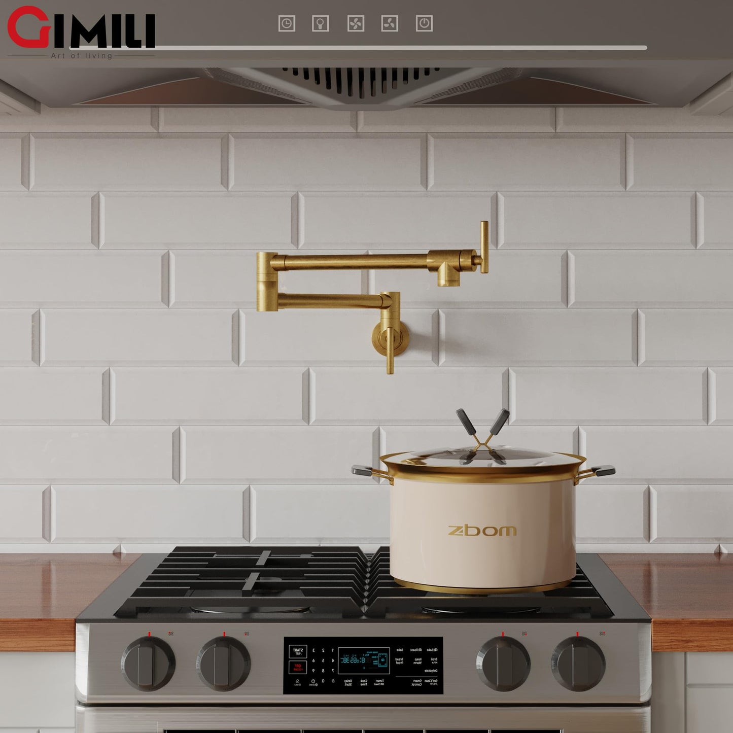 GIMILI Pot Filler Gold Commercial Wall Mount Faucet Folding Double Joint Swing Arm Pot Filler Rotatable Wall Faucet