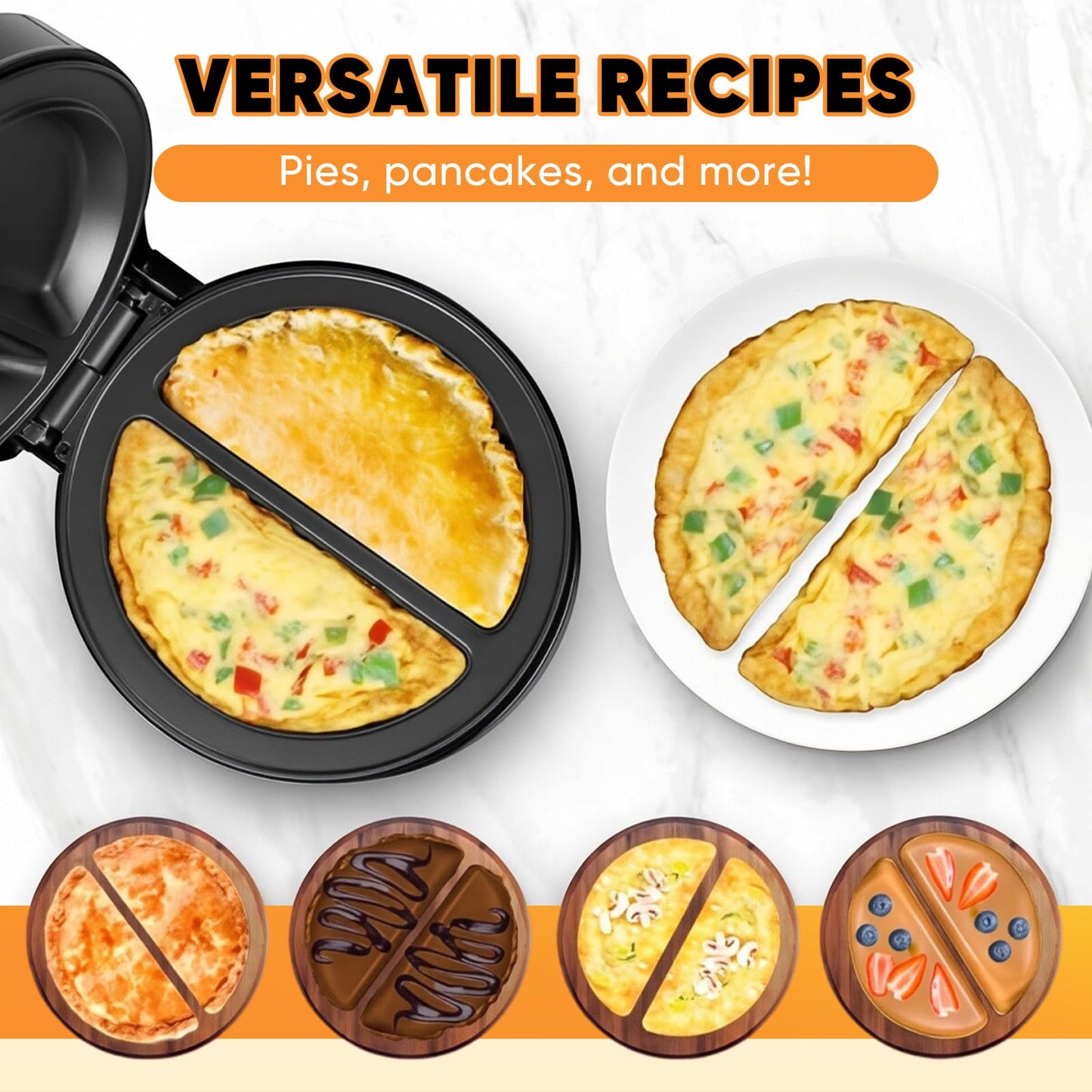 SakerPlus Dual-Zone Electric Omelette Maker, 1000W Rapid Double-Sided Egg Cooker with Non-Stick Plates,Compact Breakfast Maker for 2 Omelettes Simultaneously, Cool-Touch Handle for Home,Dorm&Travel