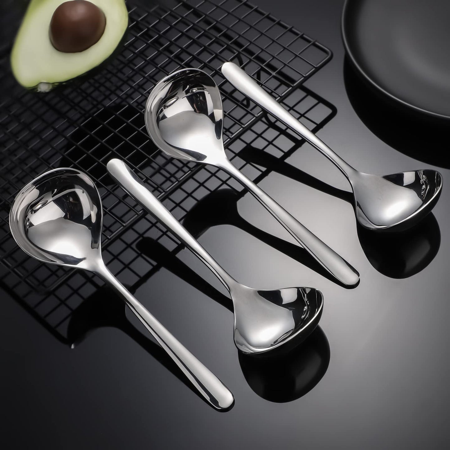 Soup Spoons Stainless Steel Ramen Spoon Set of 4 Heavy Duty Big Spoon Mirror Polished Asian Soup Spoons (Short Handle)