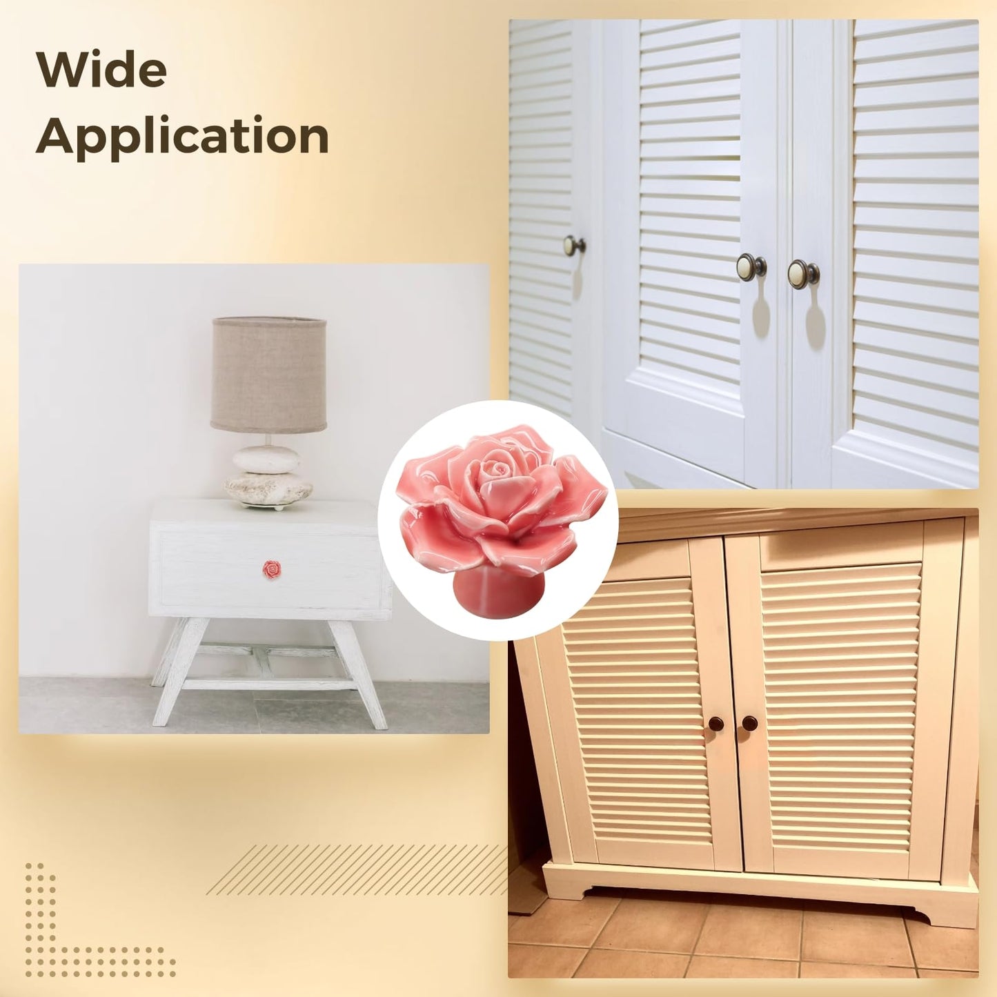 Skdqiee Pink Rose Drawer Pulls, 12 Pcs Ceramic Rose Cabinet Knobs, Flower Cabinet Knobs, Rose Flower Drawer Knobs for Wardrobe Cupboard Closet Room Dresser Armoires