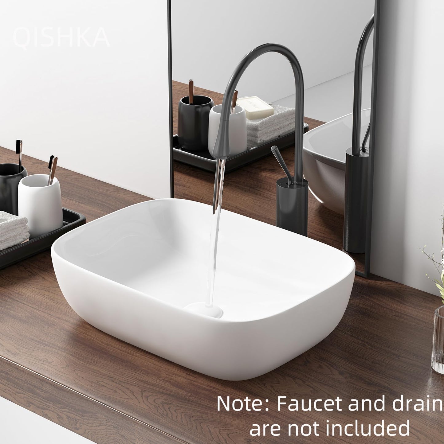 Vessel Sink Bowl Above Counter, QISHKA 18.3" x 13" Ceramic Oval Modern Bathroom Sink White Vanity Sink Lavatory Art Basin