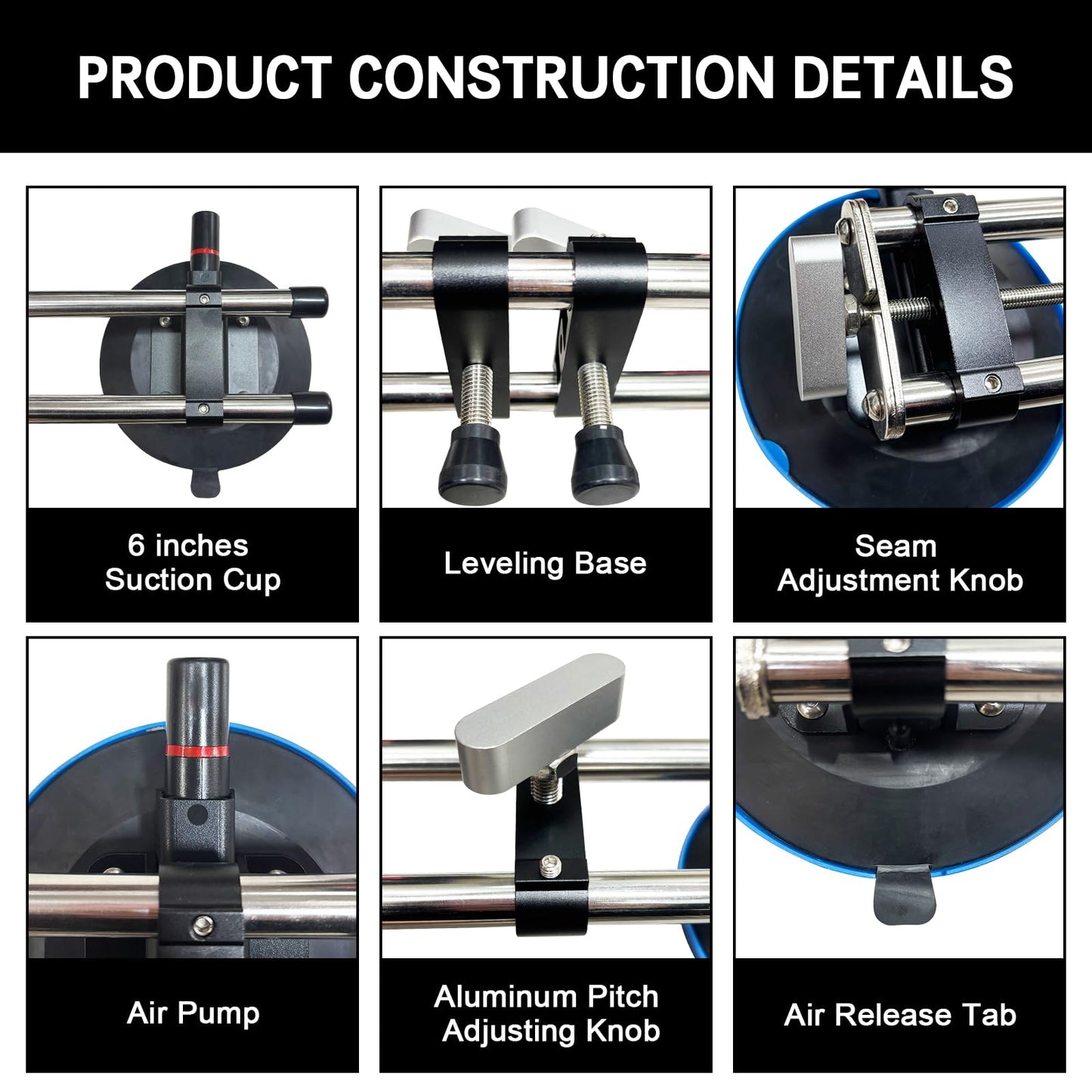 Mitoykus Manual Vacuum Countertop Leveling System - 3s Quick-Suction Technology & 4 Adjustable Knobs for Seamless Granite/Quartz/Marble Alignment | Heavy-Duty Clamping Force, No Slip Grip【2 Pack】